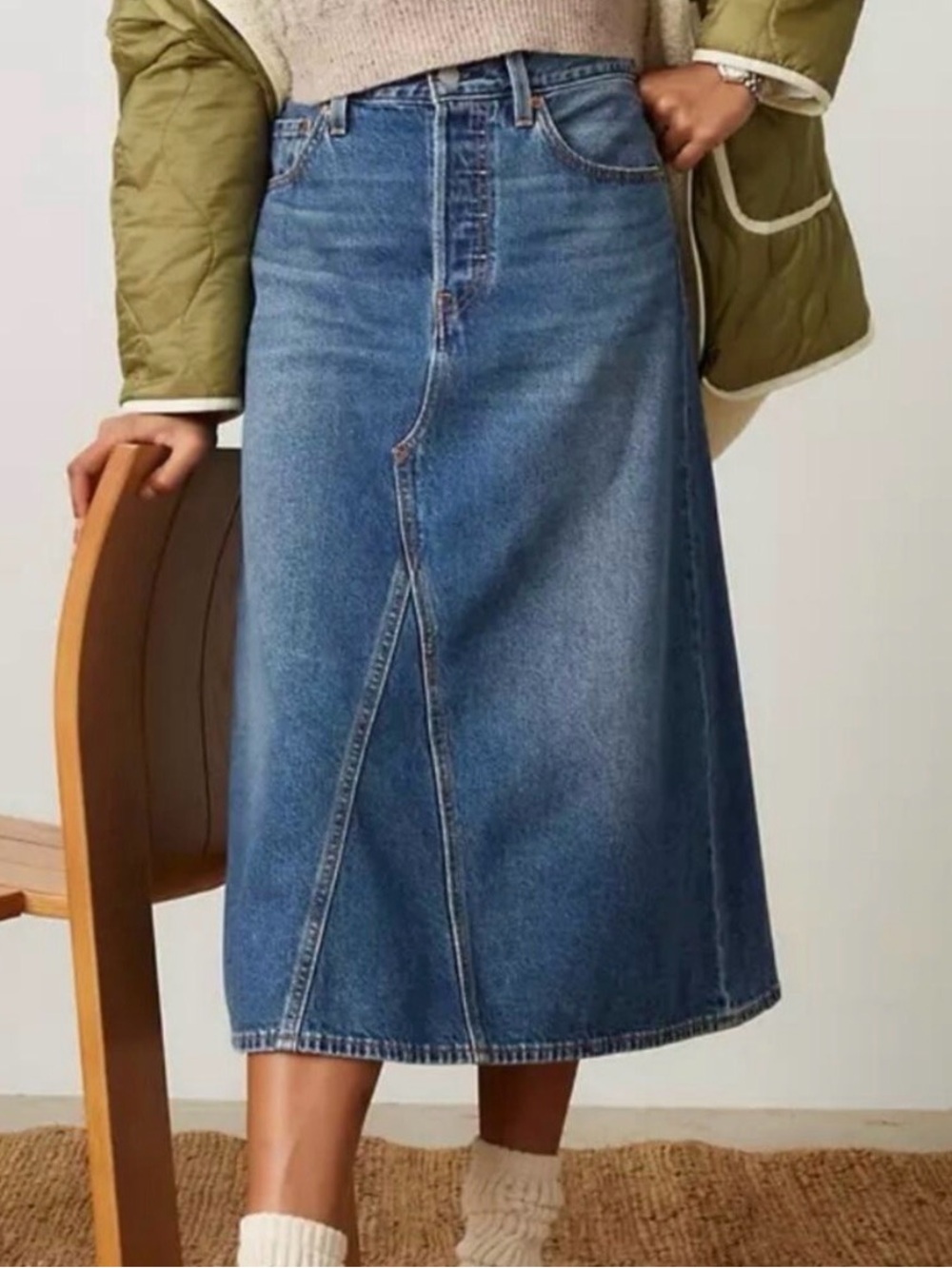 Levi's High-Rise Denim A-Line Midi Skirt